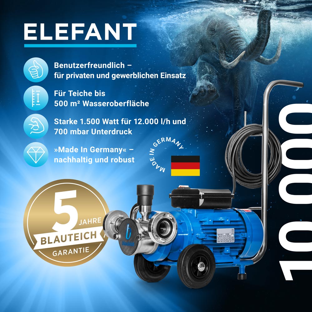 Teichschlammsauger Elefant 10000 XL Set mit Standfilter XXL zur Wasserrückführung