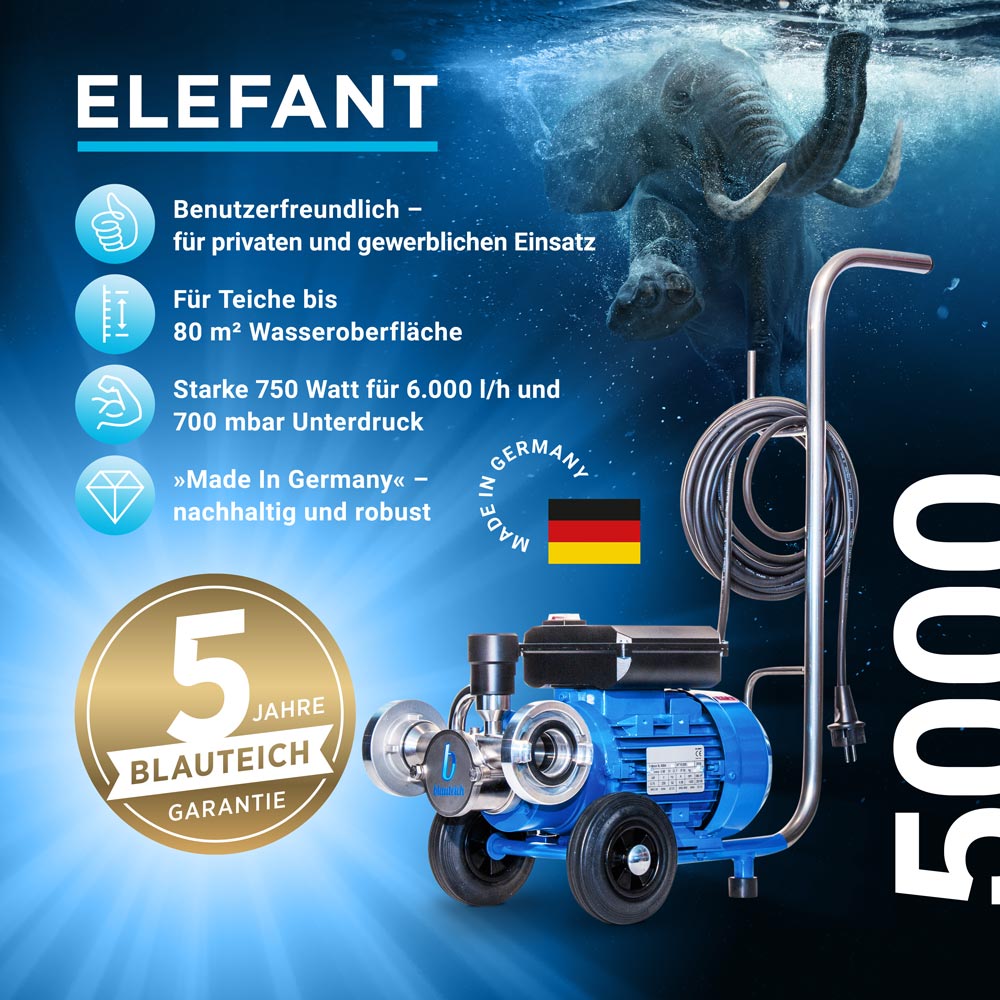 Teichschlammsauger Elefant 5000 XL Set mit Standfilter zur Wasserrückführung