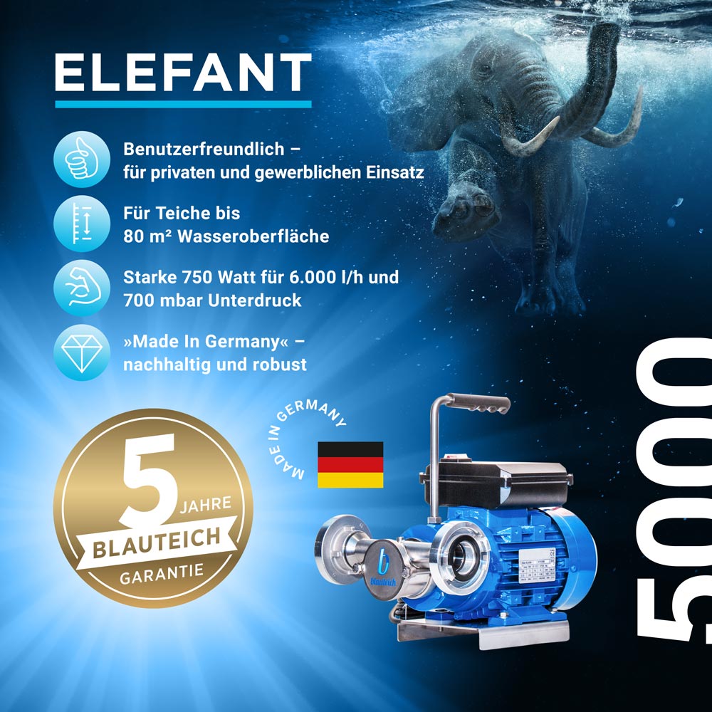Teichschlammsauger Elefant 5000 tragbar XL Set mit Standfilter zur Wasserrückführung